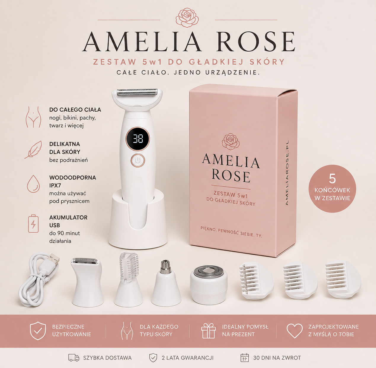 Golarka 5w1 do całego ciała – Amelia Rose™